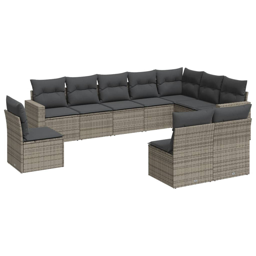 10-Delige Loungeset Met Kussens Poly Rattan Grijs