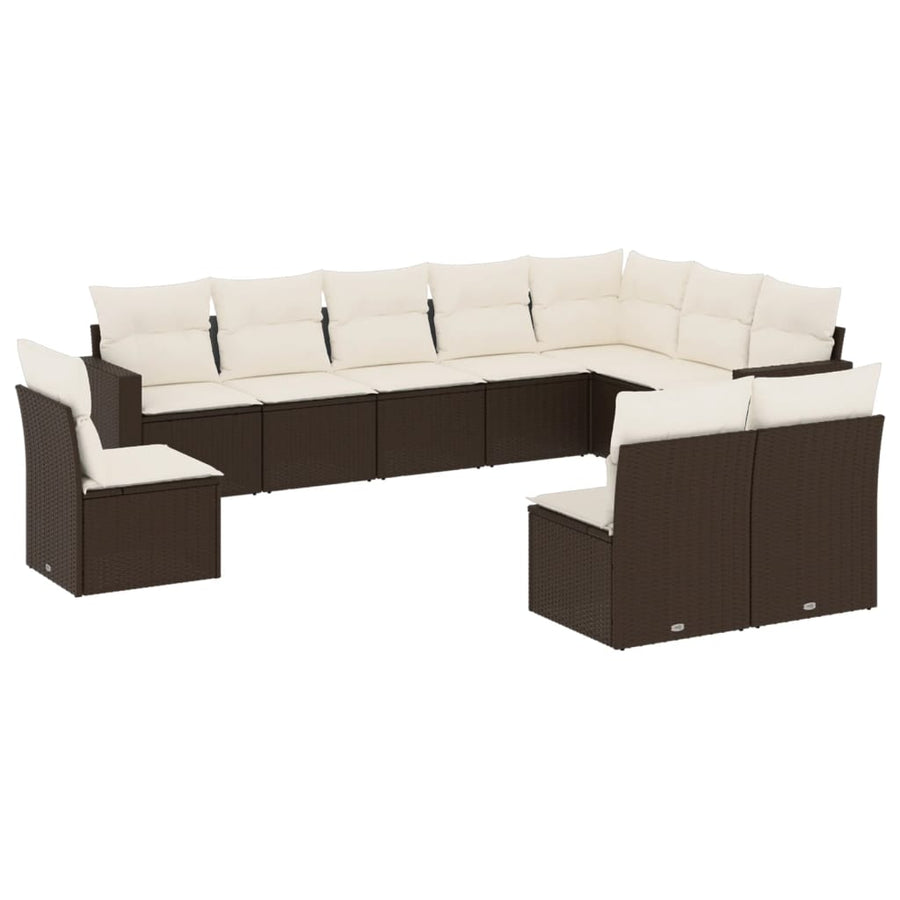 10-delige Loungeset met kussens poly rattan bruin Bruin en crème