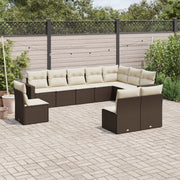 Loungeset poly rattan 10-delig bruin met kussens