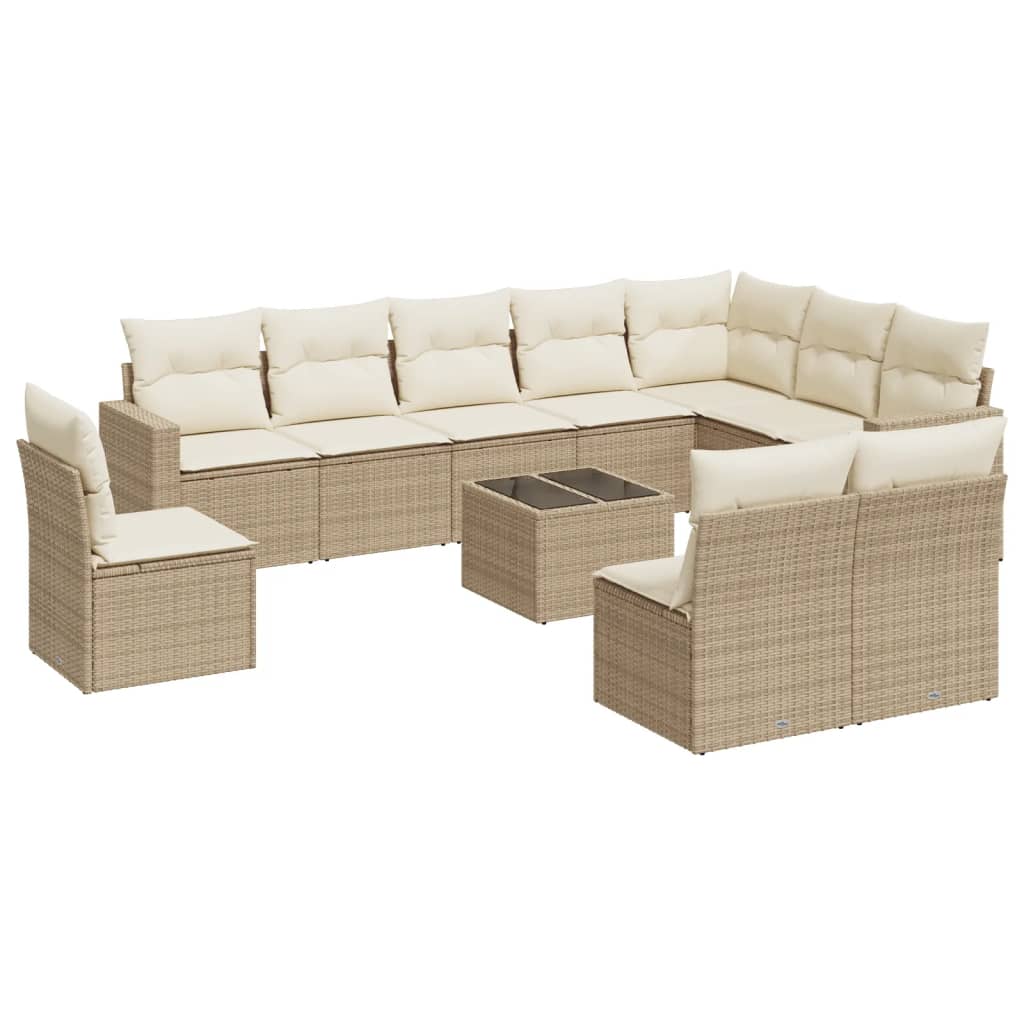 11-Delige Tuinset Met Kussens Poly Rattan Beige