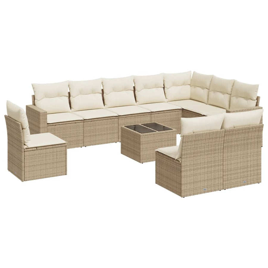 11-Delige Tuinset Met Kussens Poly Rattan Beige