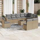 11-piece Garden Furniture Set with Cushions, Poly Rattan, Beige