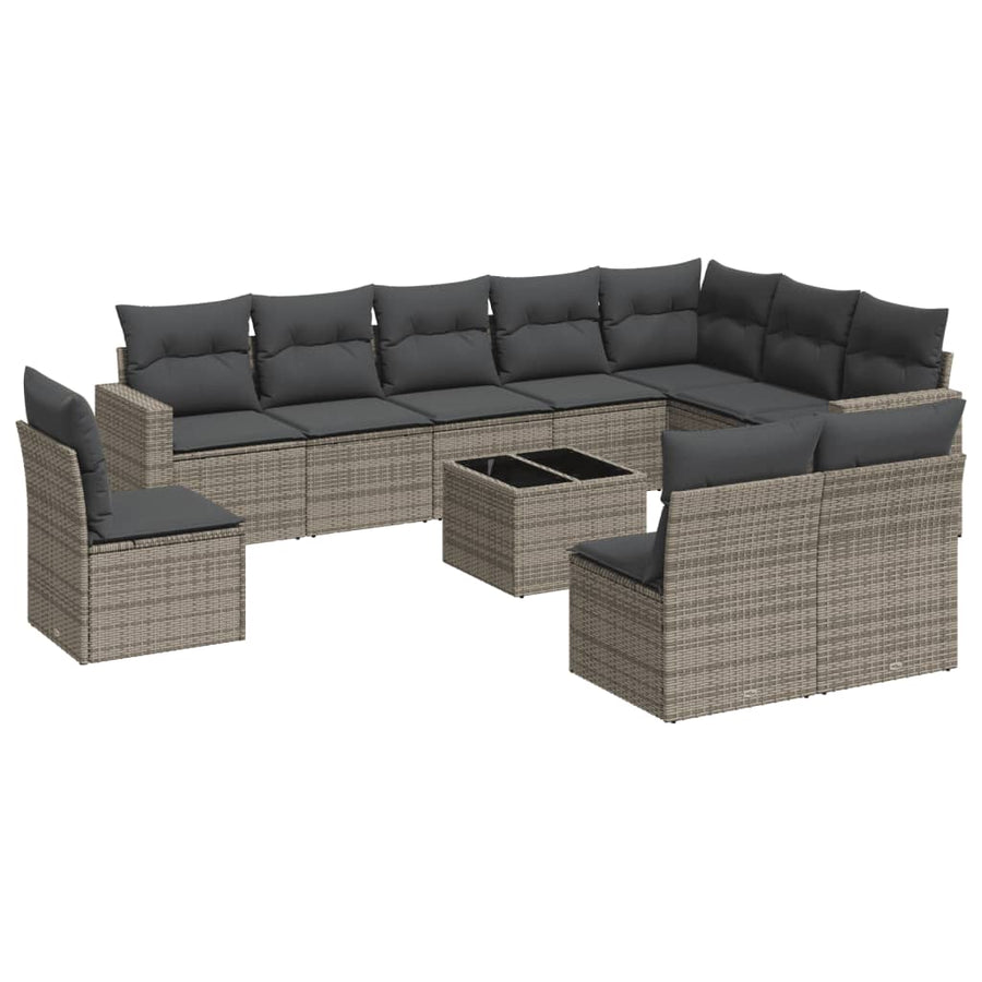 11-Delige Loungeset Met Kussens Poly Rattan Grijs