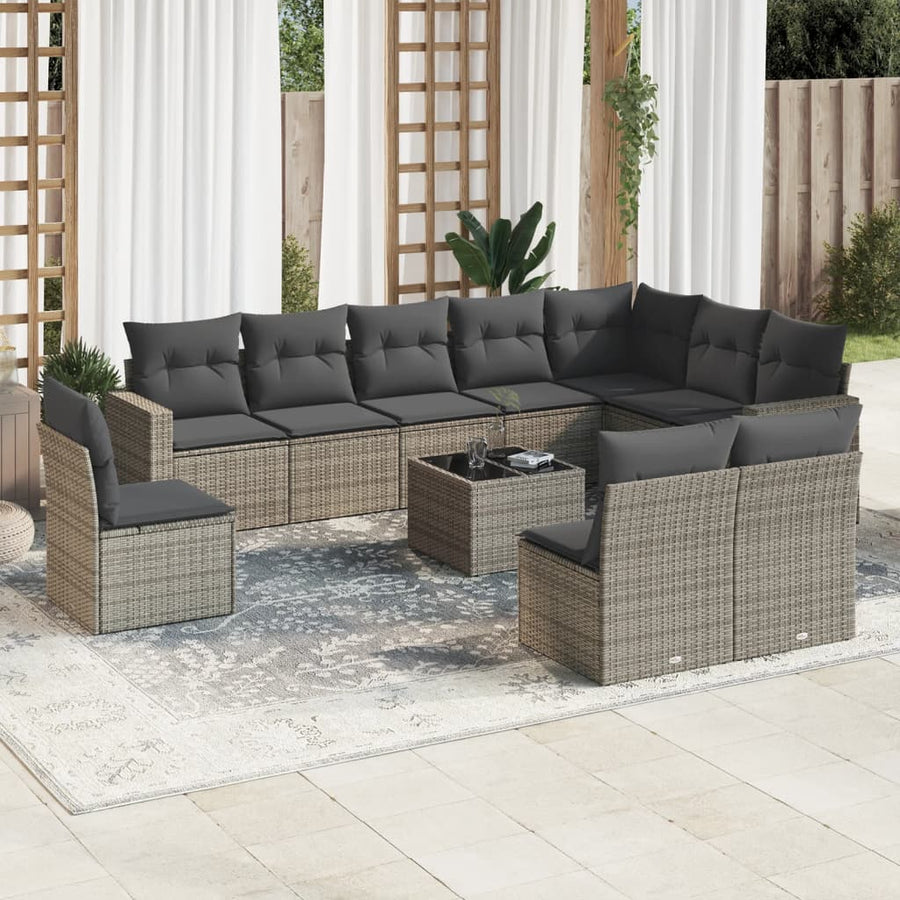 11-Delige Loungeset Met Kussens Poly Rattan Grijs