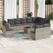 11-Piece Loungeset with cushions poly rattan light gray