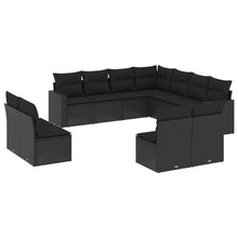 11-delige Loungeset met kussens poly rattan zwart Zwart Zonder tafel
