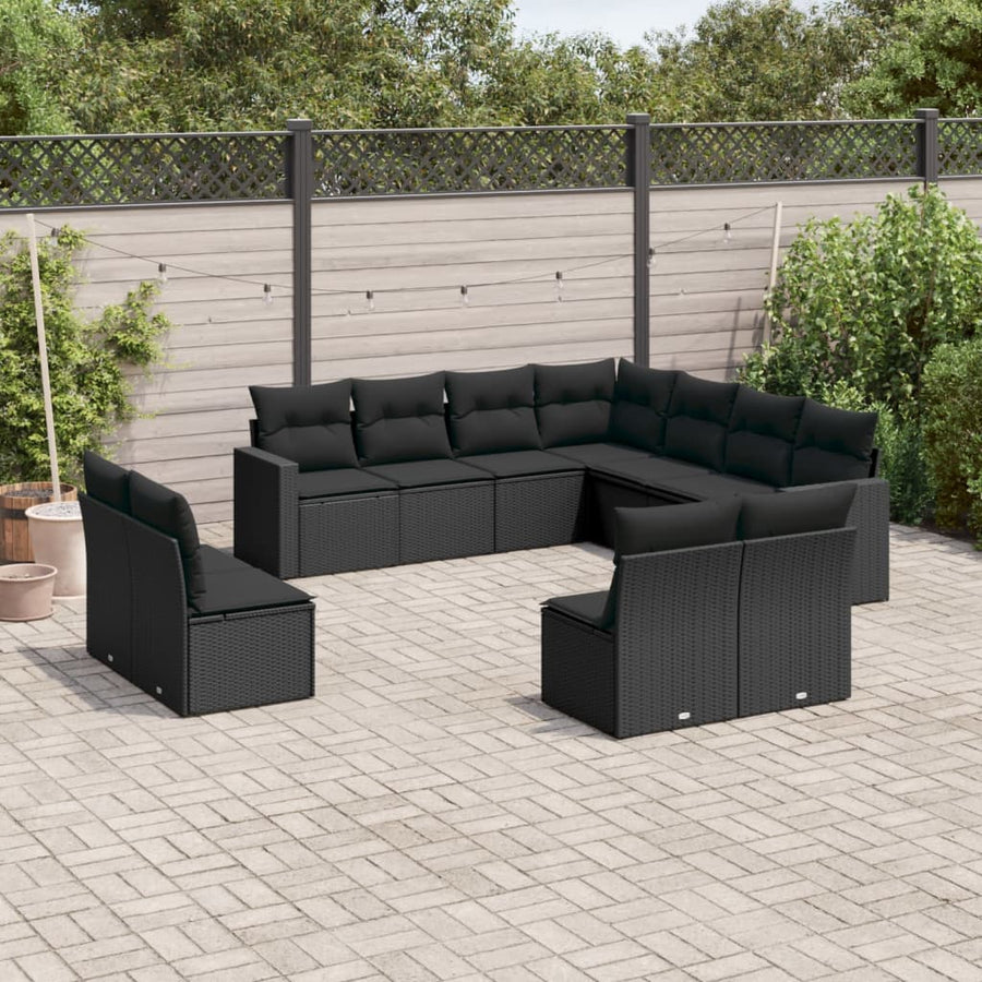 10-Delige Loungeset Met Kussens Poly Rattan Beige Blauw