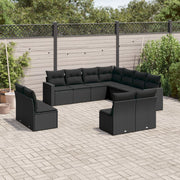 Loungeset poly rattan zwart 11-delig