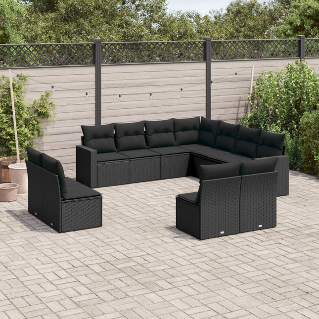 11-delige Loungeset met kussens poly rattan zwart Zwart Zonder tafel