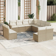 Tuinset 11-delig poly rattan beige met kussens