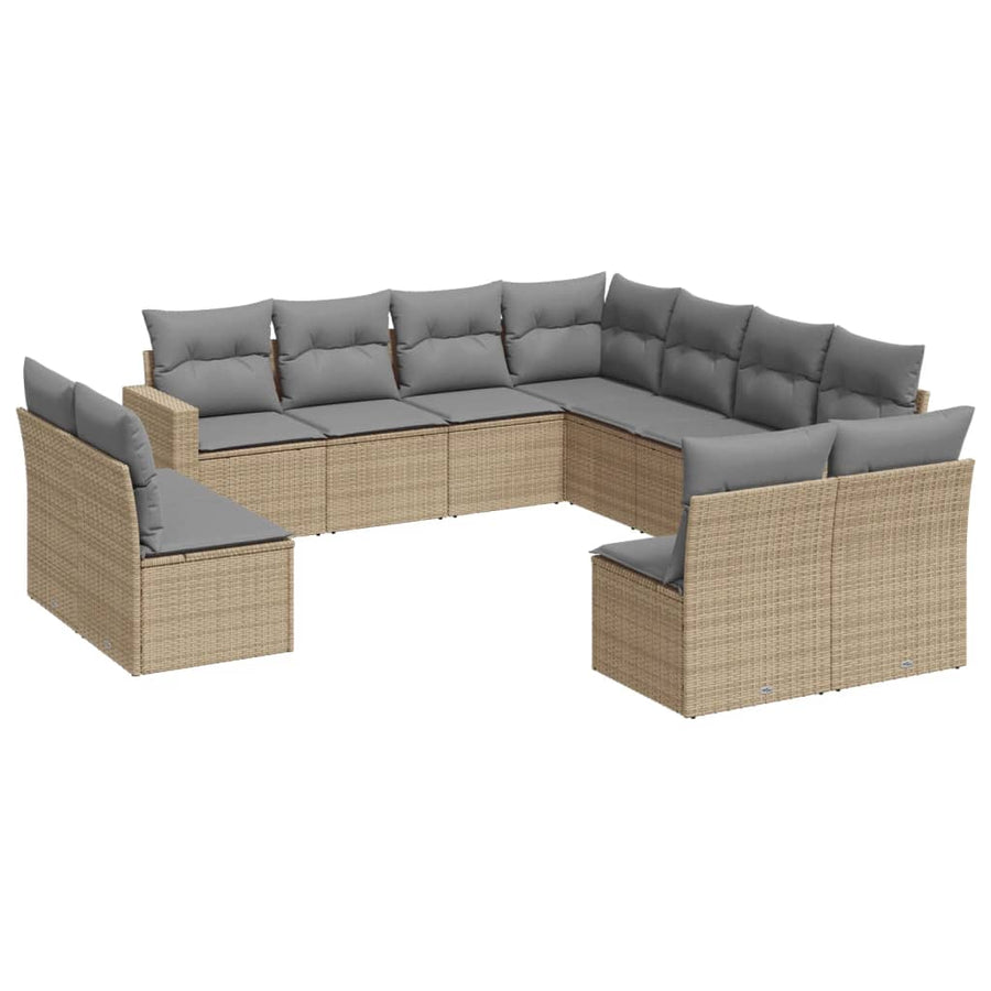 11-Delige Tuinset Met Kussens Poly Rattan Beige