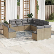 Tuinset 11-delig poly rattan beige met kussens