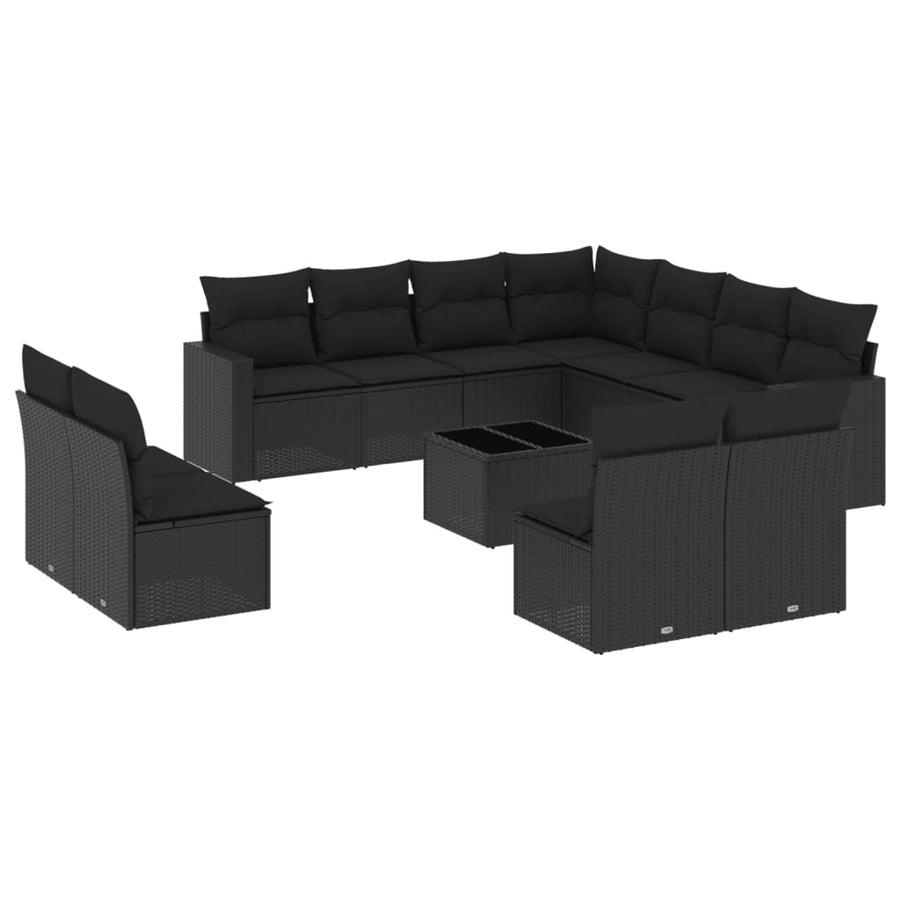 12-Delige Loungeset Met Kussens Poly Rattan Zwart