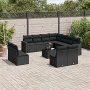 Loungeset poly rattan 12-delig zwart