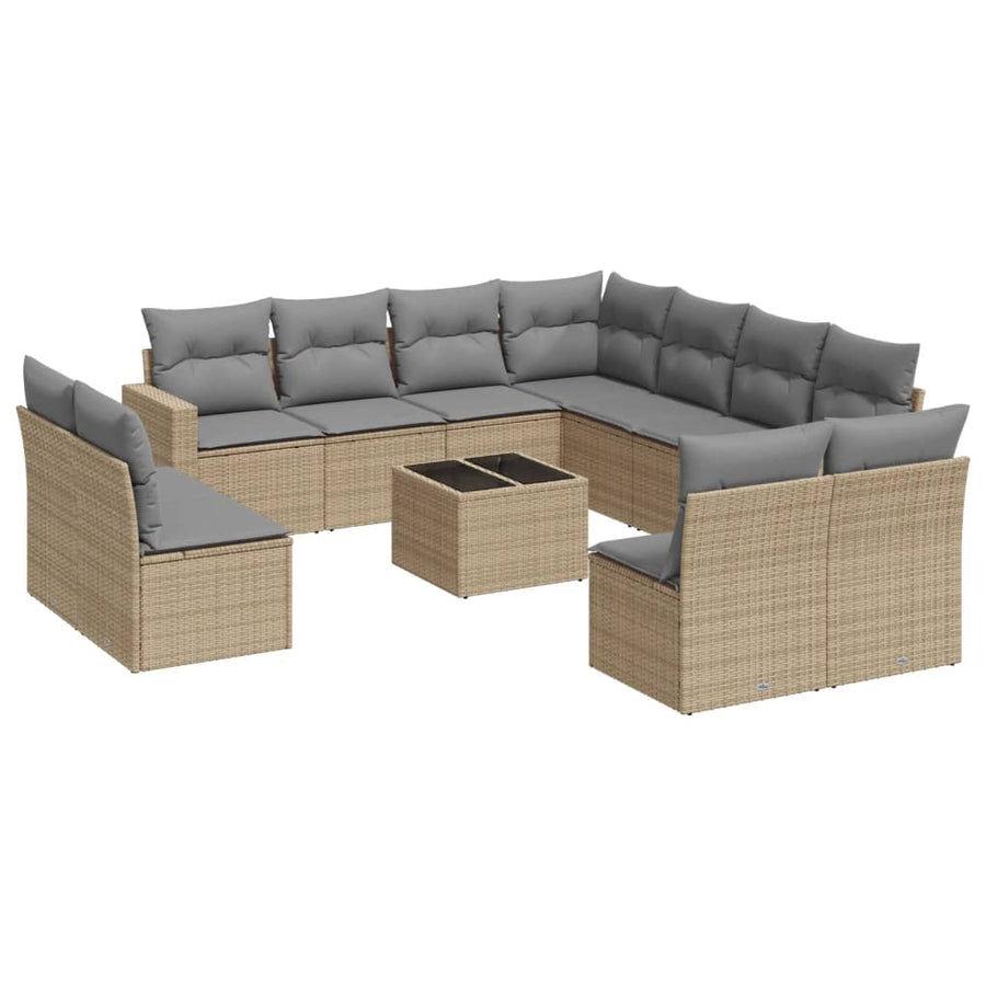12-Delige Loungeset Met Kussens Poly Rattan Beige