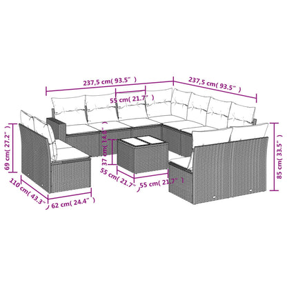 12-Delige Loungeset Met Kussens Poly Rattan Beige