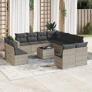 Loungeset 12-delig poly rattan lichtgrijs