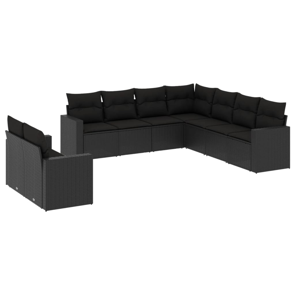 9-delige Loungeset met kussens poly rattan zwart Zwart Zonder tafel