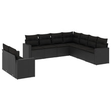9-delige Loungeset met kussens poly rattan zwart Zwart Zonder tafel