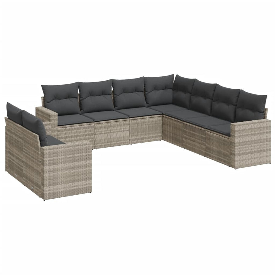 9-delige Loungeset met kussens poly rattan lichtgrijs
