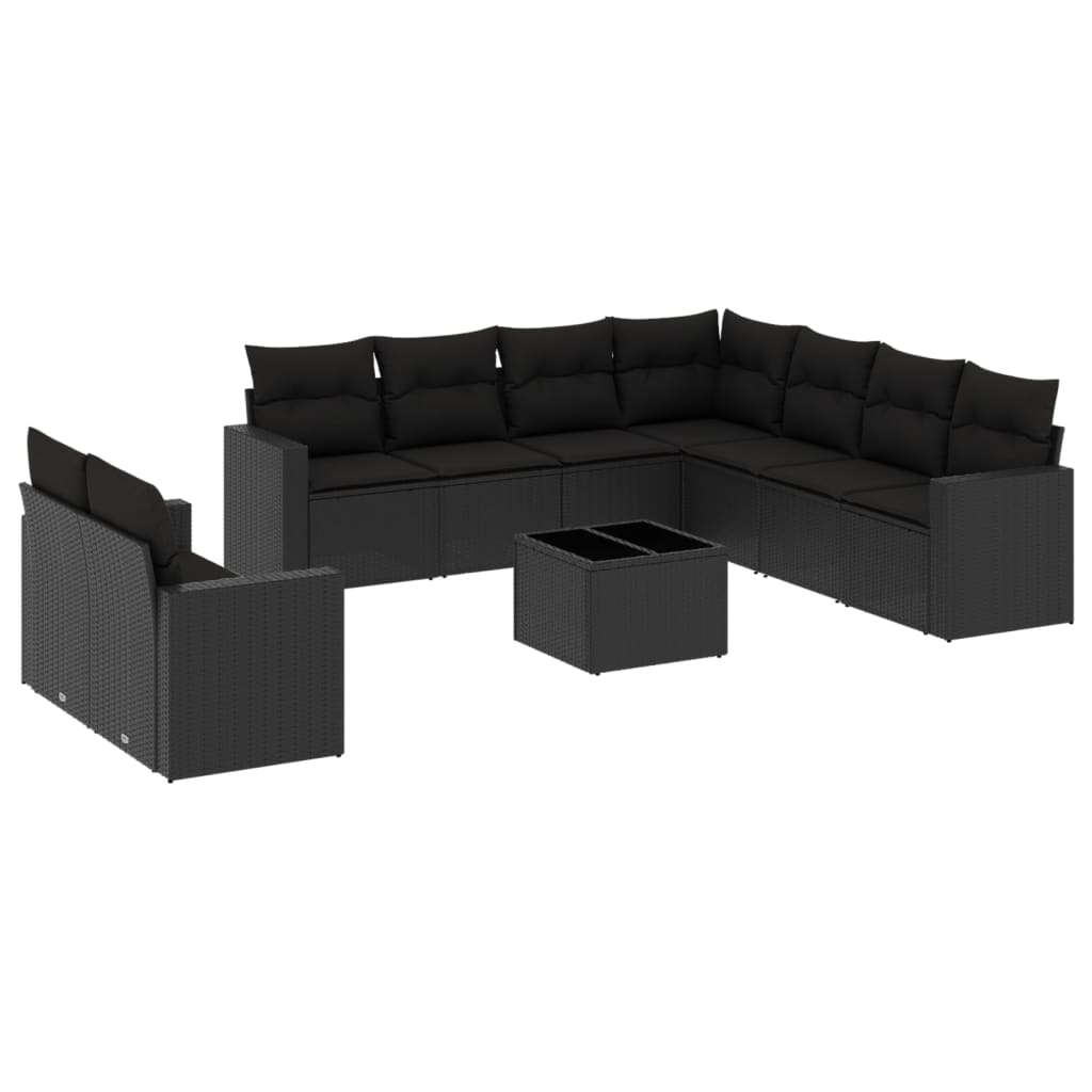 10-Delige Loungeset Met Kussens Poly Rattan Zwart