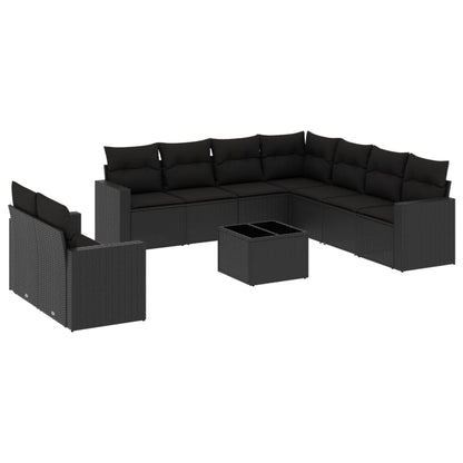 10-Delige Loungeset Met Kussens Poly Rattan Zwart