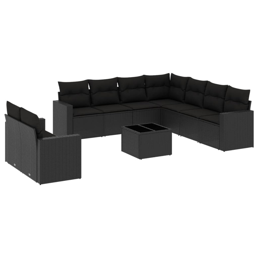 10-Delige Loungeset Met Kussens Poly Rattan Zwart