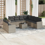 Loungeset poly rattan lichtgrijs 10-delig