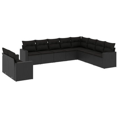10-Delige Loungeset Met Kussens Poly Rattan Zwart