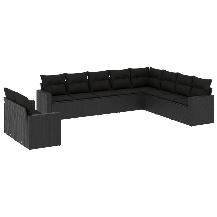 10-Delige Loungeset Met Kussens Poly Rattan Zwart