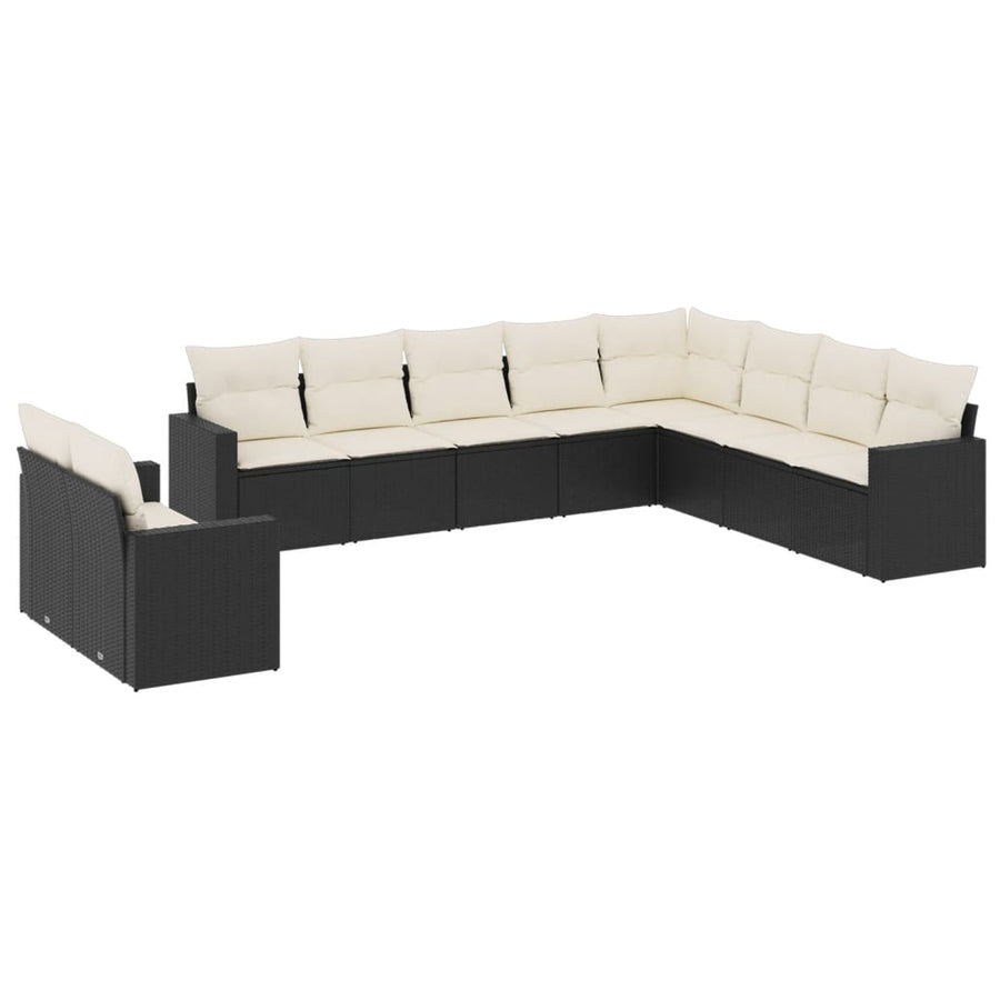 10-Delige Loungeset Met Kussens Poly Rattan Zwart