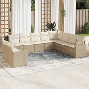 10-piece Lounge Set with Cushions Poly Rattan Beige