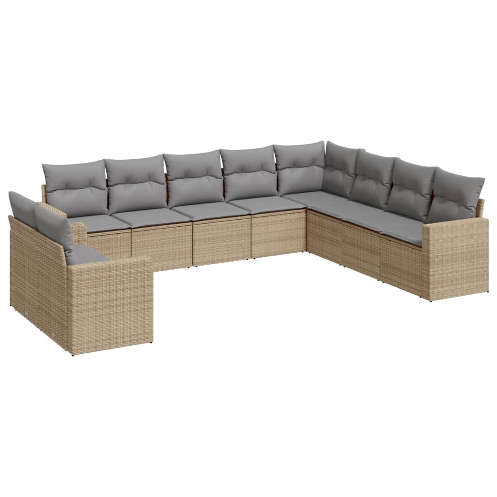 10-Delige Loungeset Met Kussens Poly Rattan Beige