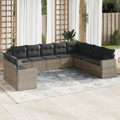 10-Delige Loungeset Met Kussens Poly Rattan Grijs