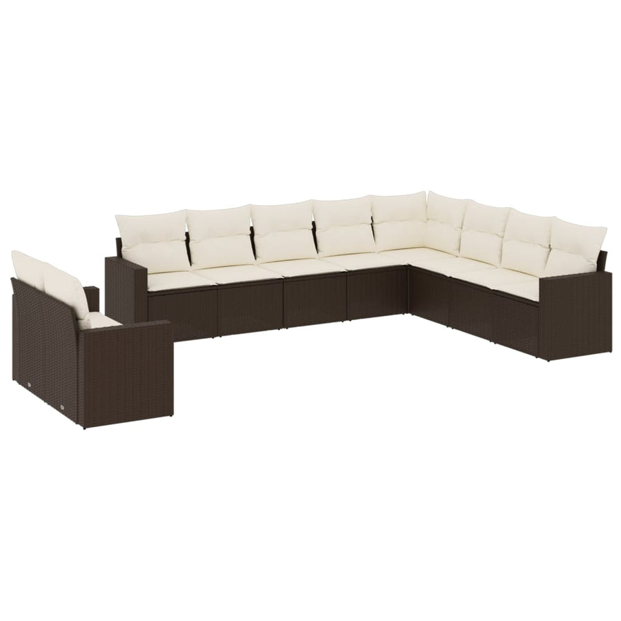 10-delige Loungeset met kussens poly rattan bruin Bruin en crème Zonder tafel