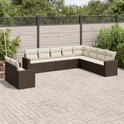 10-piece Lounge Set with cushions poly rattan brown
