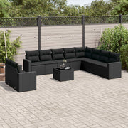 11-piece Lounge Set with Cushions Poly Rattan Black