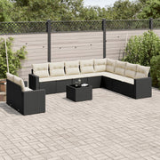 11-piece Lounge Set with Cushions Poly Rattan Black