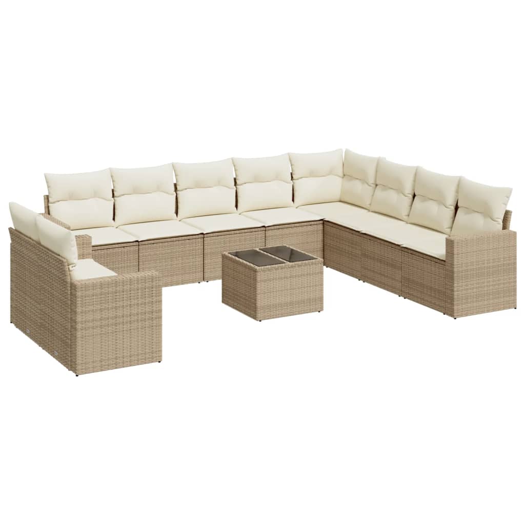 11-Delige Tuinset Met Kussens Poly Rattan Beige