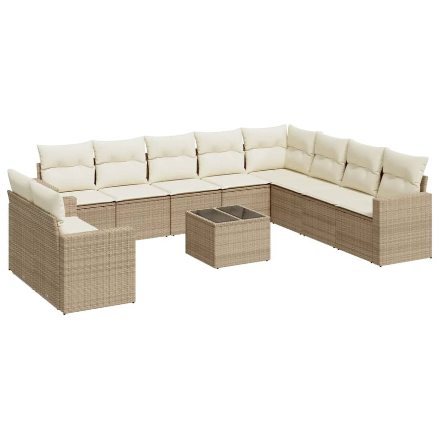 11-Delige Tuinset Met Kussens Poly Rattan Beige