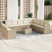 11-piece Garden Furniture Set with Cushions, Poly Rattan, Beige