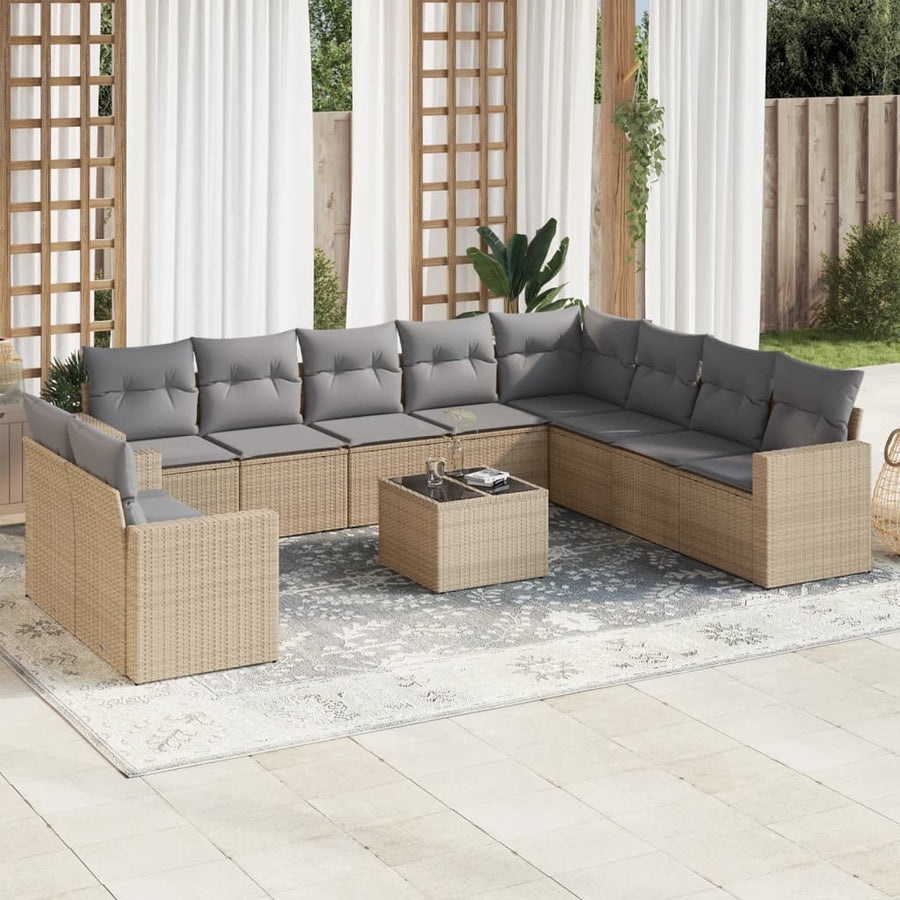 11-Delige Tuinset Met Kussens Poly Rattan Beige
