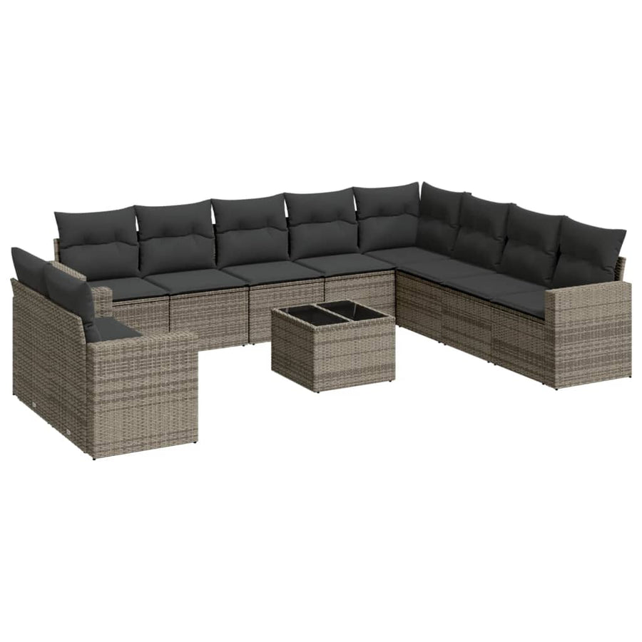 11-Delige Loungeset Met Kussens Poly Rattan Grijs