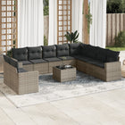 11-piece Lounge Set with cushions poly rattan grey