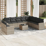 11-Piece Loungeset with cushions poly rattan light gray