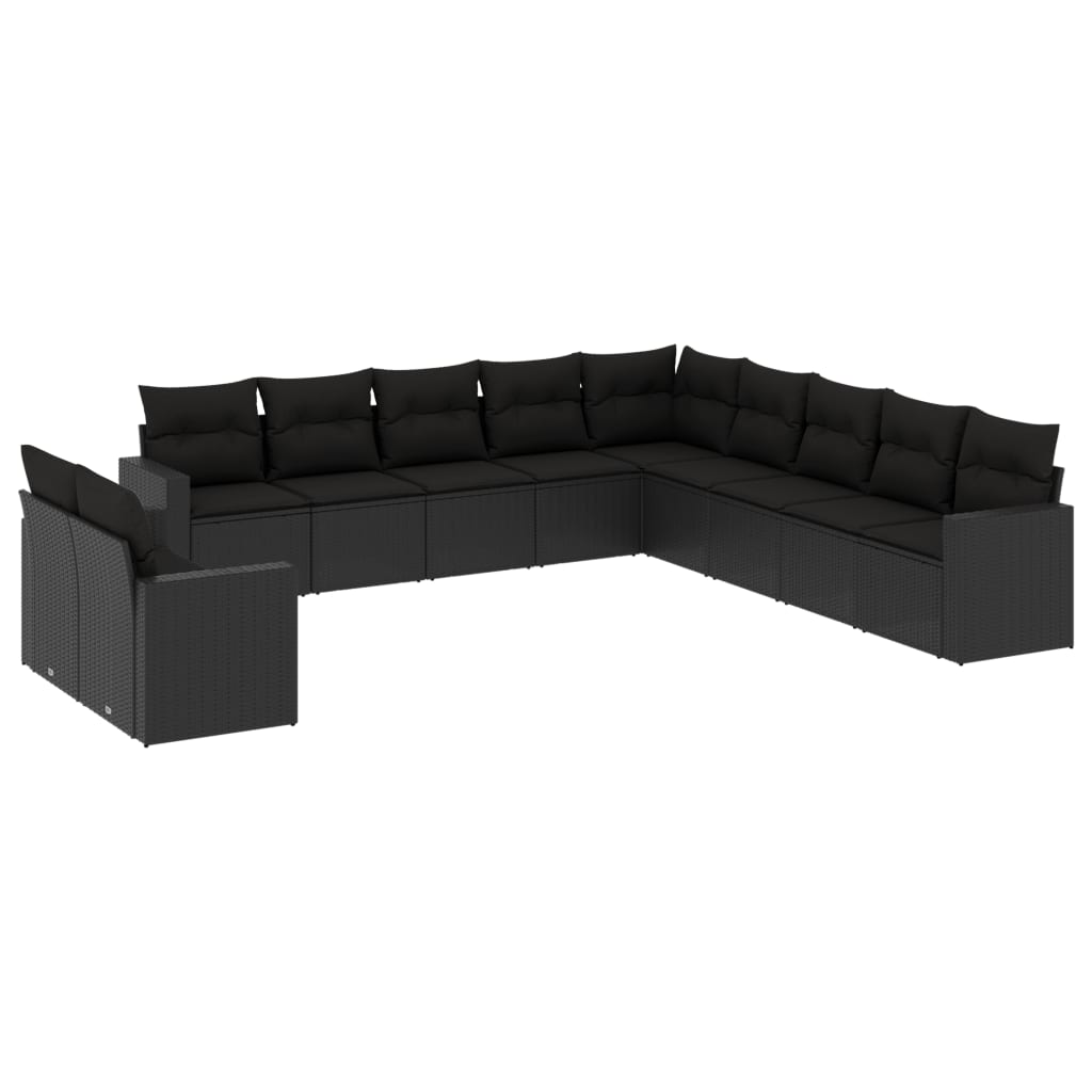 11-Delige Loungeset Met Kussens Poly Rattan Zwart