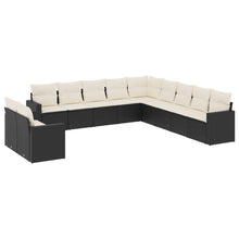 11-delige Loungeset met kussens poly rattan zwart Zwart en crème