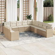 Tuinset 11-delig poly rattan beige met kussens