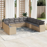 11-piece Garden Furniture Set with Cushions, Poly Rattan, Beige