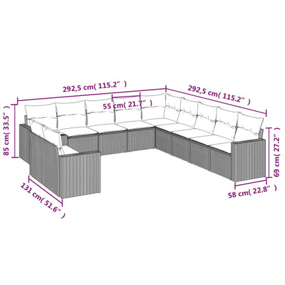 11-Delige Loungeset Met Kussens Poly Rattan Grijs